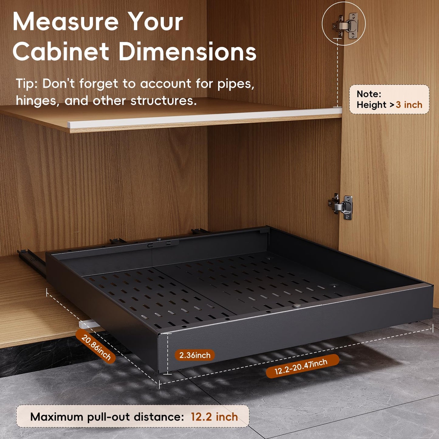 OneDream 2 Pack Pull Out Cabinet Organizer, 21" Deep Slide Out Drawers for Kitchen Cabinets, No Drill Adhesive Pull Out Drawers for Cabinets, Back Roll Out Shelves Adjustable Width 12.05"-20.4"