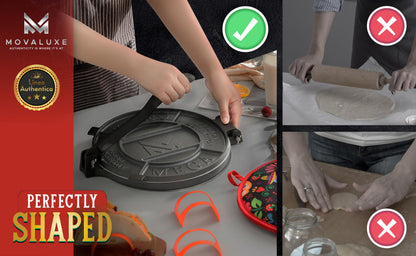 Movaluxe® Linea Authentica 12-Inch Heavy Duty Cast Iron Tortilla Press – Large Burrito & Flour Corn Tortilla Maker System with Warmer Pouch, Taco Holders & Essentials