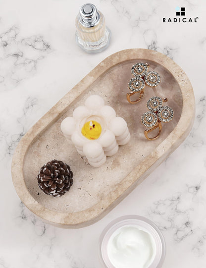 Radicaln Marble Oval Tray with Stand 10" Inches Travertine Handmade Bathroom Vanity Tray, Ideal Home Kitchen Bathroom Table Tray, Decorative Countertop Tray for Jewelry & Perfume