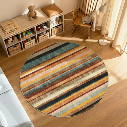 jinchan Round Rug 5ft Area Rug Modern Striped Rug Washable Rug Soft Large Indoor Floor Cover Non Slip Colorful Carpet for Bedroom Kitchen Dining Room Home Office, Pine Dawn
