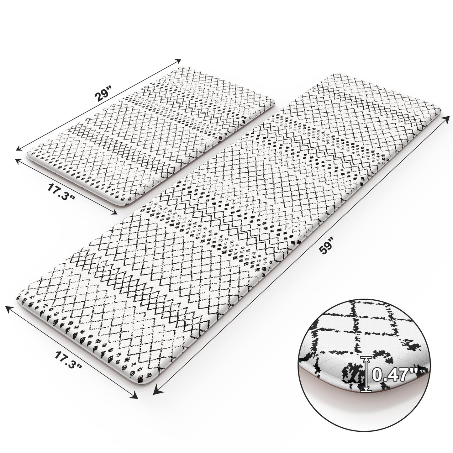 KIMODE Kitchen Mats 2PCS,Anti Fatigue Geometric Kitchen Rugs,Non Slip Waterproof Kitchen Mats for Floor,Cushioned Comfort Foam Standing Desk Mat for Home, Office, Sink,Laundry,Black and White