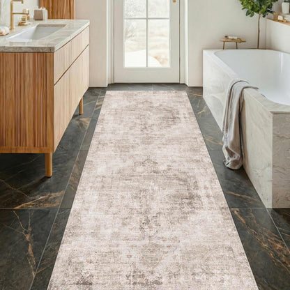 Beige Brown 2'6''x8' Bathroom Runner Rug, Washable Non-Slip 8ft Long Hallway Runner Rug for Entryway, Kitchen, Abstract Modern Home Décor