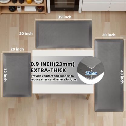 Anti Fatigue Kitchen Mats for Floor, Grey 9/10 Extra Thick Cushioned Standing Desk Mat, Comfort Memory Foam Ergonomic Kitchen Rugs and Mats Non-Slip Waterproof for Office, Kitchen, Sink, 20" x 48"