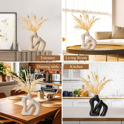 Ceramic Vase Set of 2, Farmhouse Decor Cream White Cute Vases for Home Kitchen Bedroom Office Living Room Centerpiece Table Shelf Desk Decorations, Housewarming Gifts for Women Men