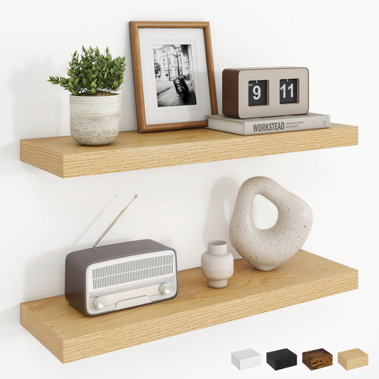 Dreamland 24Inch Floating Shelves for Wall, Rustic Wooden Floating Shelves for Bathroom|Bedroom|Kitchen, 2 Pack Deep Wall Mounted Book Shelf, Wood Storage Display Shelf for Home Decor, Oak