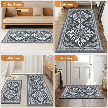 DailyCuddles Kitchen Rugs Set of 3, Non-Slip & Washable Floor Mats, Water-Absorbent Area Pad, Standing Desk Mat for Office, Home, Doorway, Laundry, Kitchen Accessories (Grey)