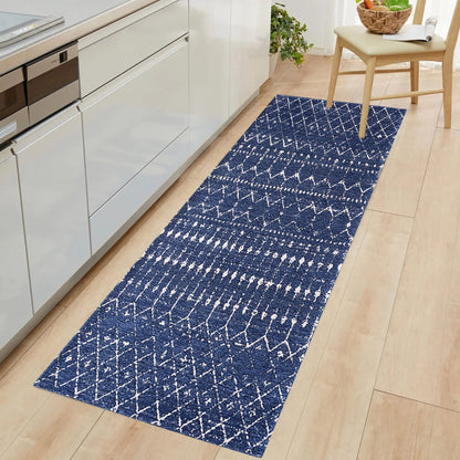 Moroccan Runner Kitchen Non Slip Vintage Hallway Rug, Washable Small Kitchen Area Rug Laundry Room Carpet for Entryway Bedroom Bathroom (2.3'x8.9', Dark Blue)