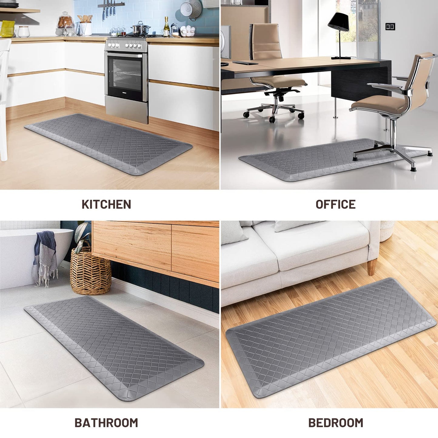 HappyTrends Anti-Fatigue Floor Mat - 4/5 Inch Thick, Waterproof Non-Slip, Heavy Duty Ergonomic Comfort Rug for Kitchen, Office, Sink, Laundry (17.3" x 39", Gray)