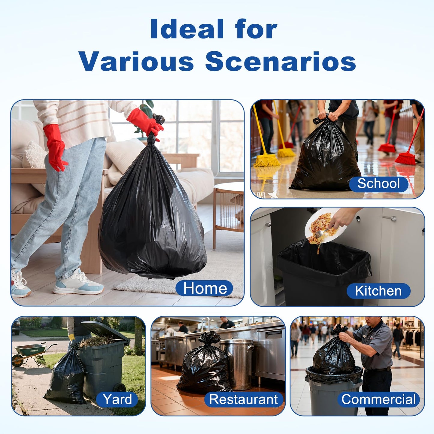 Minimal Store 30-33 Gallon Heavy Duty Trash Bags, 0.9MIL,250 Count, 32"x38" Black Garbage Bags, Bolsas de Basura, Durable & Puncture-Resistant, Made in USA for Home Kitchen Commercial Lawn and Leaf
