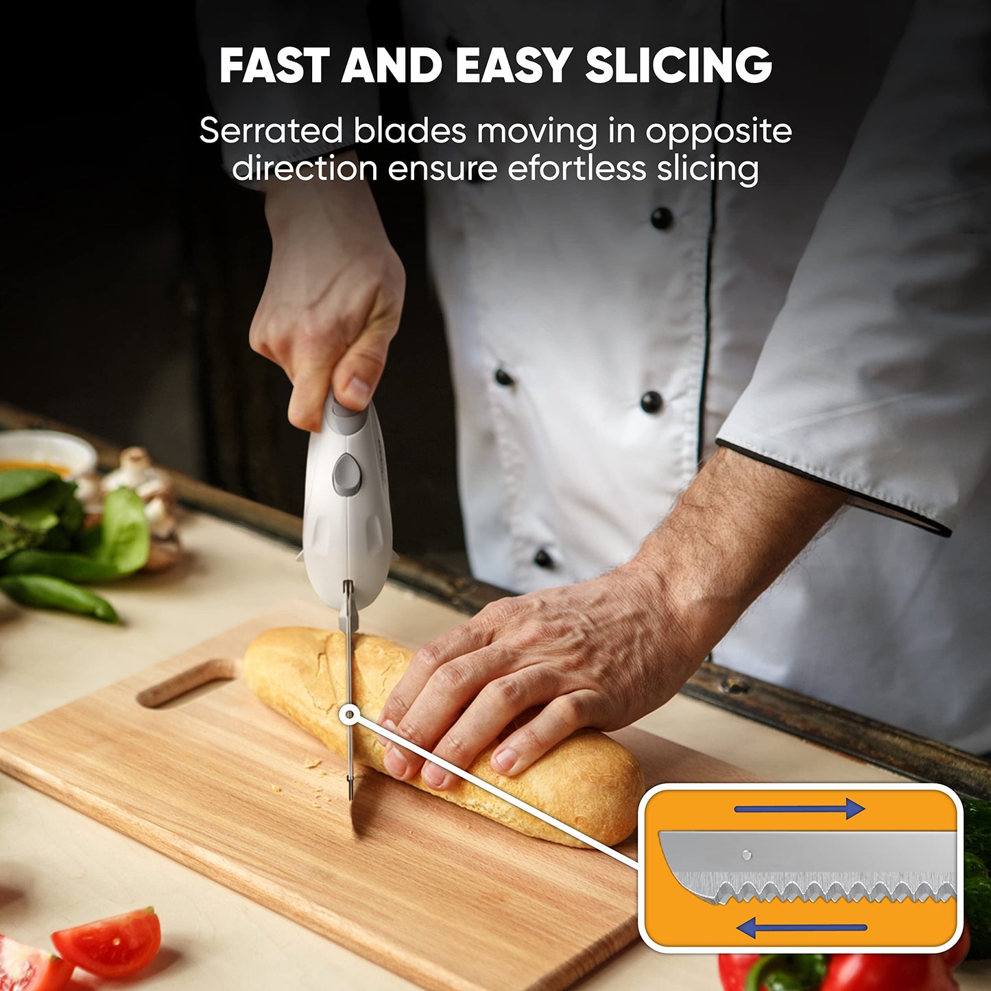 Homaider Electric Knife for Meat Slicing, Turkey, Carving Meat, Turkey, Bread & More | Ergonomic Handle + 2 Carving Stainless Steel Blades and Serving Fork Included, 6 Foot Cord
