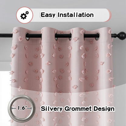 MYSKY HOME 100% Blackout Curtains for Nursery Thermal Insulated Blush Pink Pom Pom Curtain 72 Inch Length for Girls Bedroom 2 Panels Grommet White Sheer Drapes for Kitchen Dining Room Door, 52W x 72L