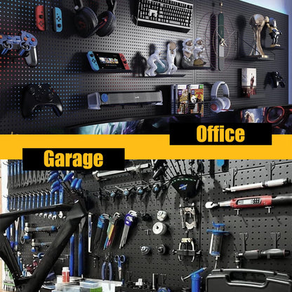 Spampur Peg Board, 8 Pack Metal Pegboard Panels with 50 Hooks, Black Pegboards Wall Organizer, Heavy Duty Peg Board for Walls Home, Garage Tool Storage, Office Organization, Craft Room, Kitchen