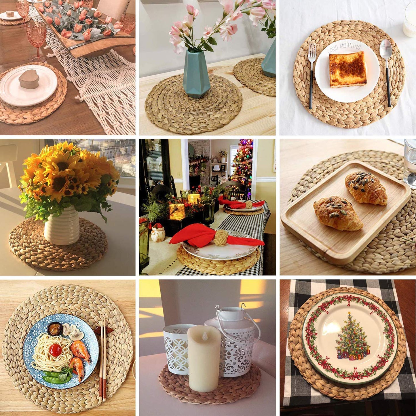Natural Water Hyacinth Round Placemats, Boho Wicker Placemats, Chargers for Dinner Plates, Home Decor Dining Table, Kitchen Decor, Kitchen Table Centerpiece, Charger Plates (Platemat 34cm-Set8)