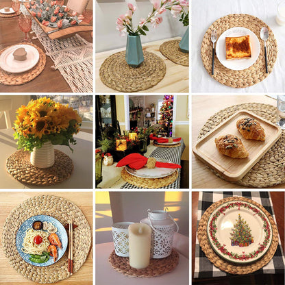 Natural Water Hyacinth Round Placemats, Boho Wicker Placemats, Chargers for Dinner Plates, Home Decor Dining Table, Kitchen Decor, Kitchen Table Centerpiece, Charger Plates (Platemat 34cm-Set8)
