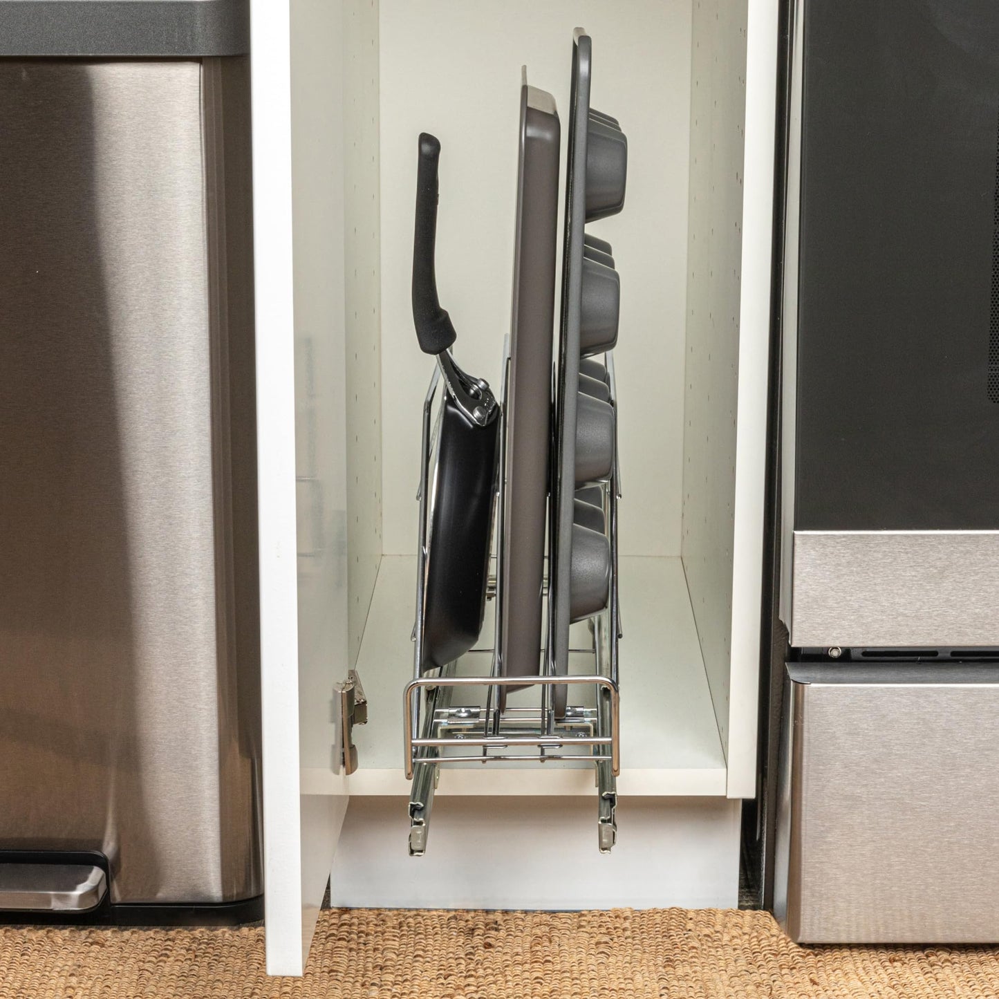 Household Essentials Glidez Multipurpose Chrome-Plated Steel Pull-Out/Slide-Out Storage Organizer for Cookware and Bakeware - Fits Standard Size Cabinet or Shelf, Chrome