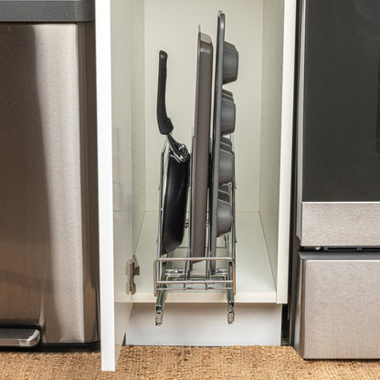 Household Essentials Glidez Multipurpose Chrome-Plated Steel Pull-Out/Slide-Out Storage Organizer for Cookware and Bakeware - Fits Standard Size Cabinet or Shelf, Chrome