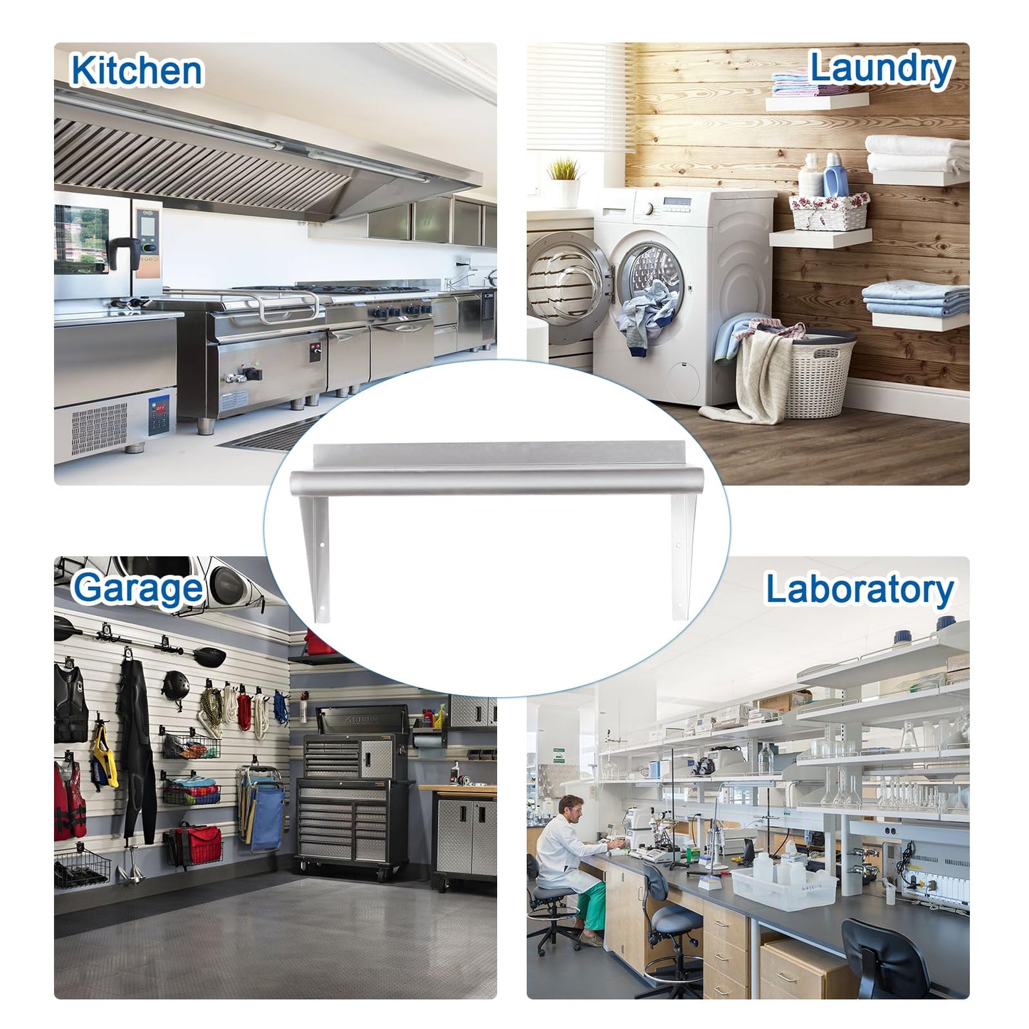 HARDURA Stainless Steel Shelf 12" x 36", 230lb Commercial Shelves Wall Mount Metal Shelving with Backsplash and Brackets for Kitchen, Restaurant, Laundry Room and Home