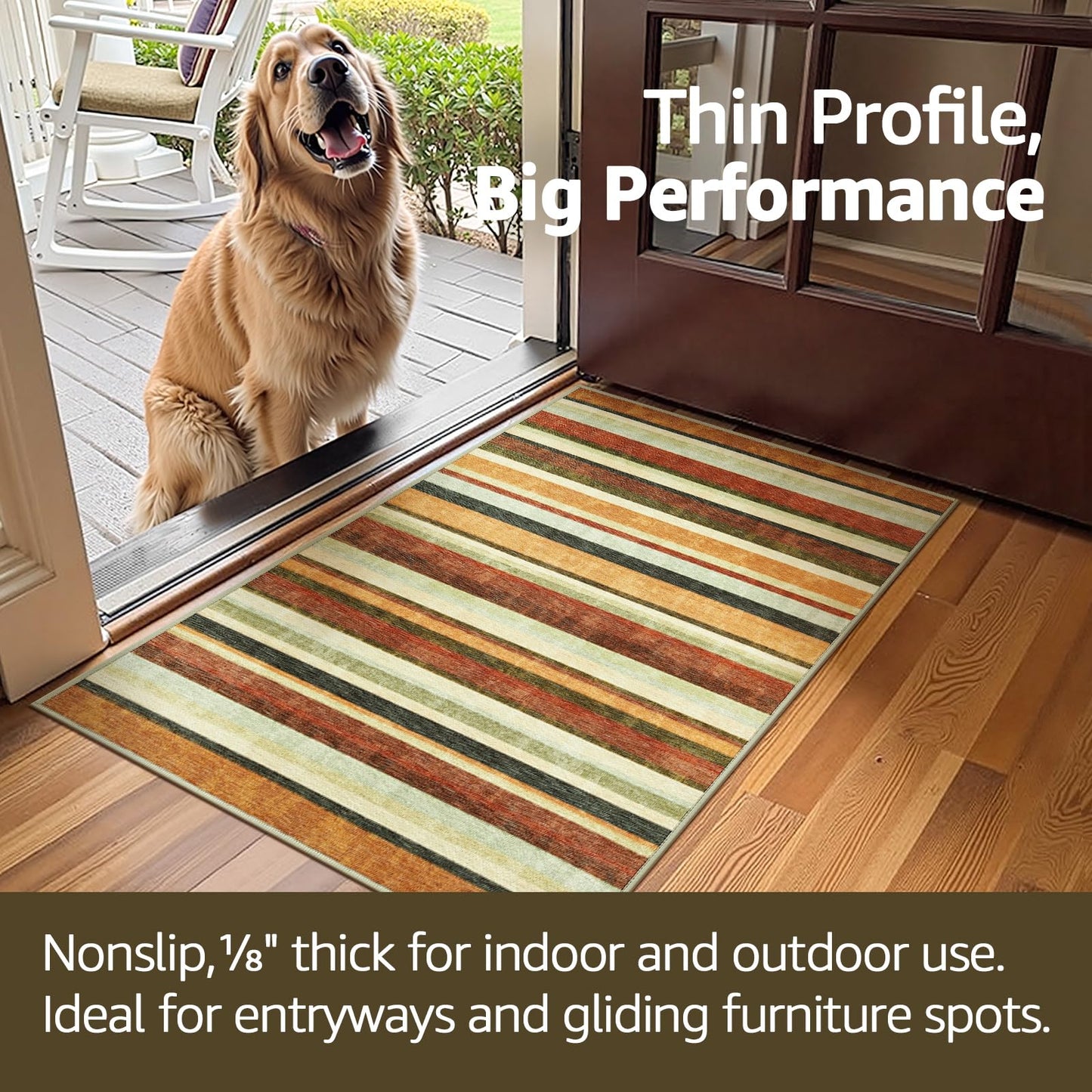jinchan 5x7 Area Rug Modern Striped Rug Washable Rug Soft Large Indoor Floor Cover Non Slip Colorful Carpet for Bedroom Kitchen Dining Room Home Office, Caramel Dusk