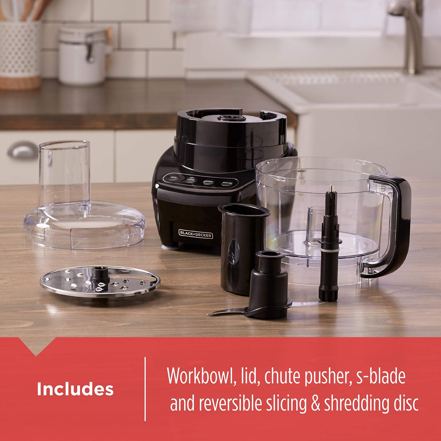 BLACK+DECKER 3-in-1 Food Processor & Chopper, 8-Cup, 450W, Shred, Slice, Grind & Puree, Stainless Blades, FP4200BC