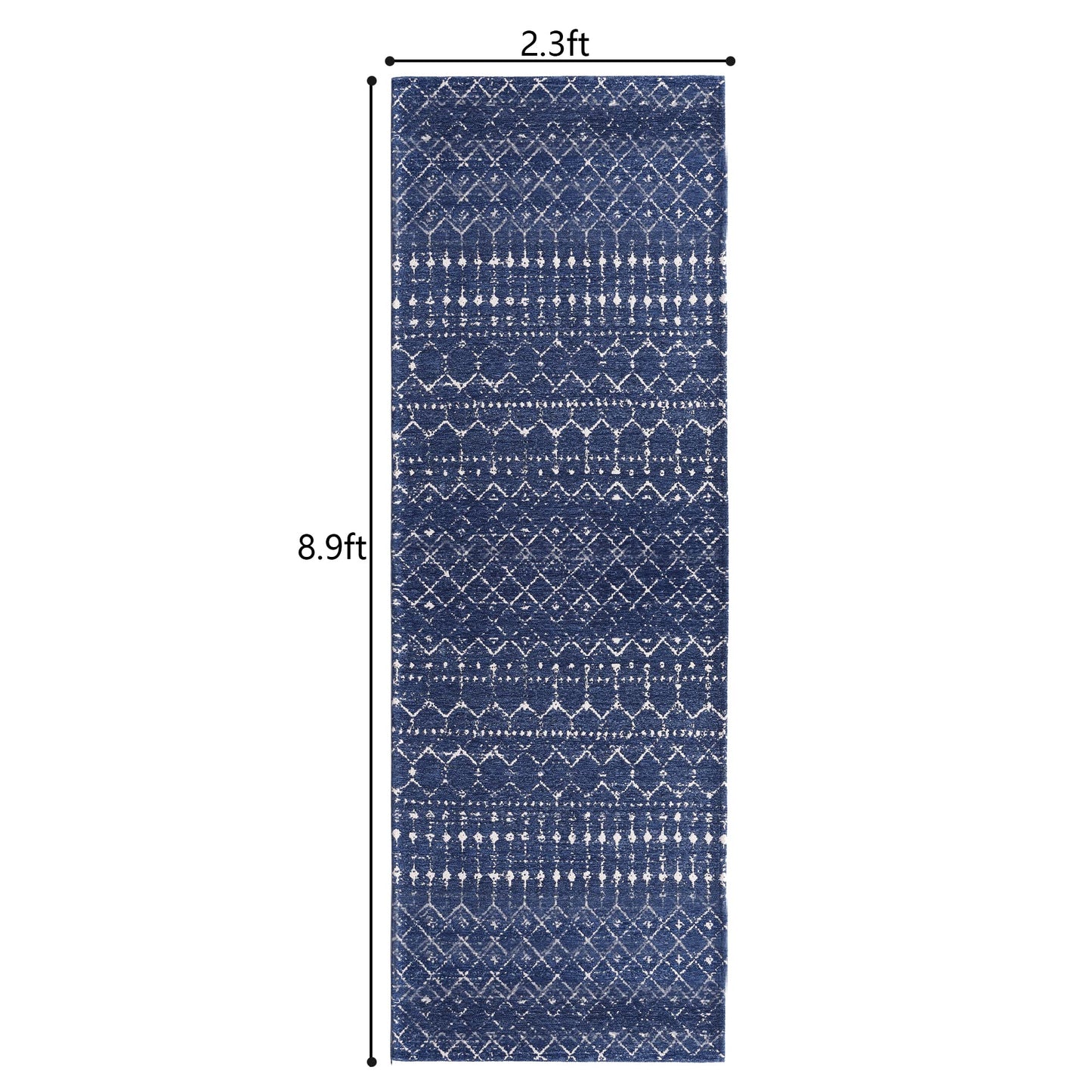 Moroccan Runner Kitchen Non Slip Vintage Hallway Rug, Washable Small Kitchen Area Rug Laundry Room Carpet for Entryway Bedroom Bathroom (2.3'x8.9', Dark Blue)