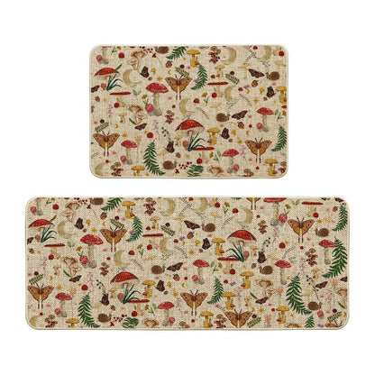 Artoid Mode Mushrooms Butterfly Spring Kitchen Mats Set of 2, Home Decor Low-Profile Kitchen Rugs for Floor - 24x35 and 24x59 Inch