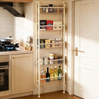 Ormeo Home Behind The Door Narrow Bookshelves Pantry Spice Rack 5-Tier Slim Metal Space-Saving Organizer for Bathroom Closet Kitchen Living Room Sturdy Room Laundry Room, White