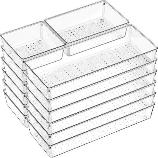 Criusia 18 Pcs Large Size Clear Drawer Organizer Set, Acrylic Non Slip Non Cracking Kitchen Drawer Storage Tray Divider, Multifunctional Storage for Cosmetics, Bathroom, Tools, Kitchen and Office
