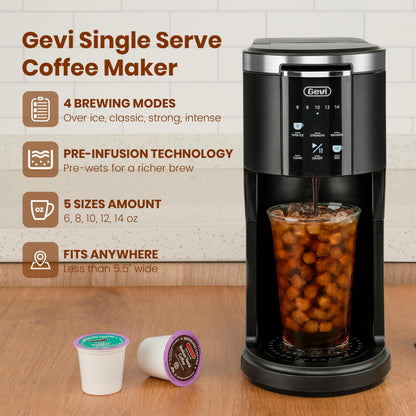 Gevi Single Serve Coffee Maker for K Cup and Ground Coffee, Pod Coffee Maker with 40oz Water Reservoir, 6 to 14 oz. Brew Sizes, Black