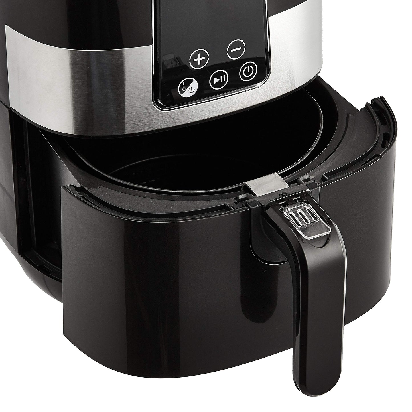 Amazon Basics 3.2 Quart 6-In-1 Digital Air Fryer with Non-Stick Basket, Timer, Auto Shut-Off, Touch Screen, 1400W, 180-400°F Temperature Range, Black/Silver