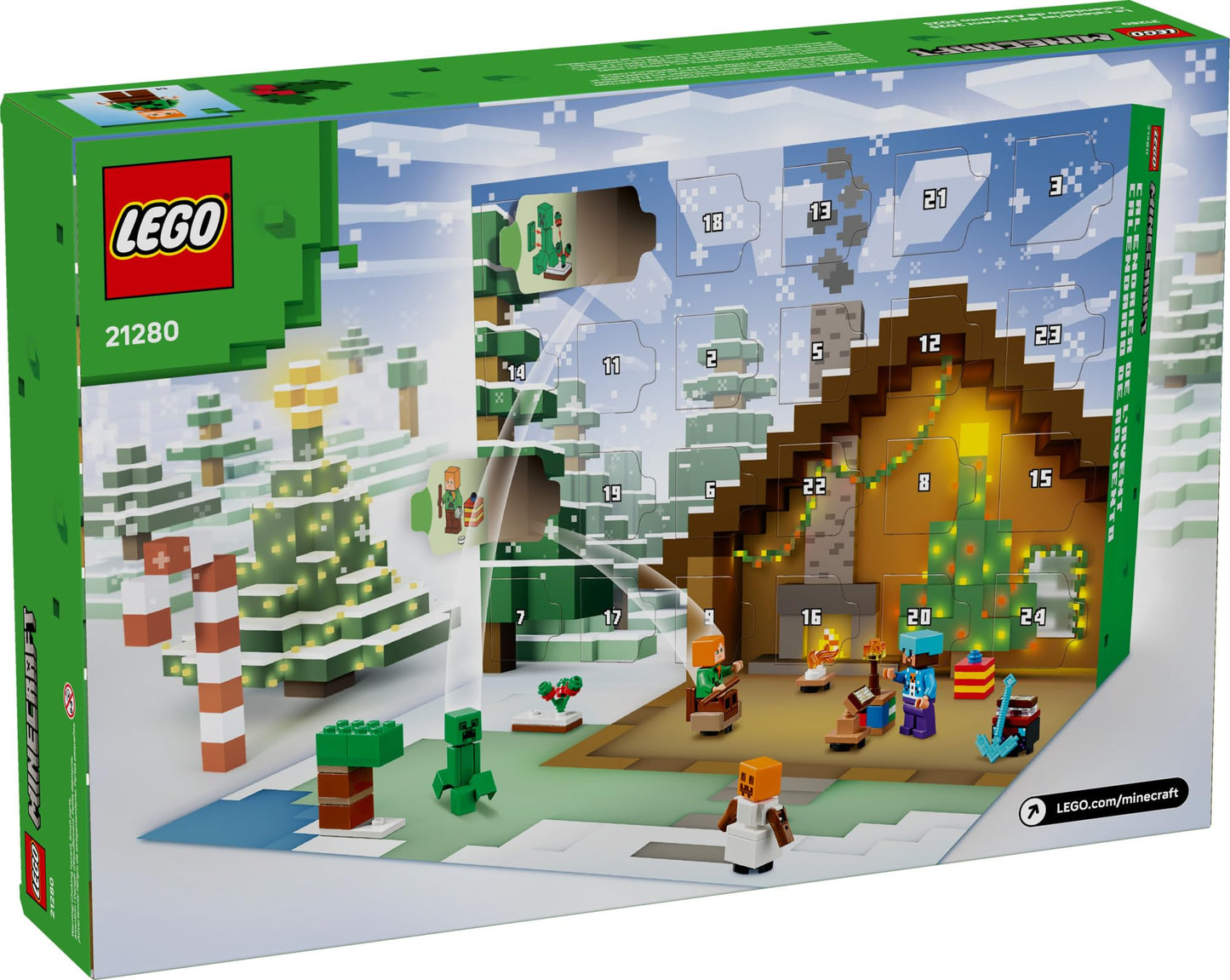 LEGO Minecraft Advent Calendar 2025, 24 Buildable Surprises, 8 Minifigures, Ages 7+, Holiday Countdown Gift, 21280