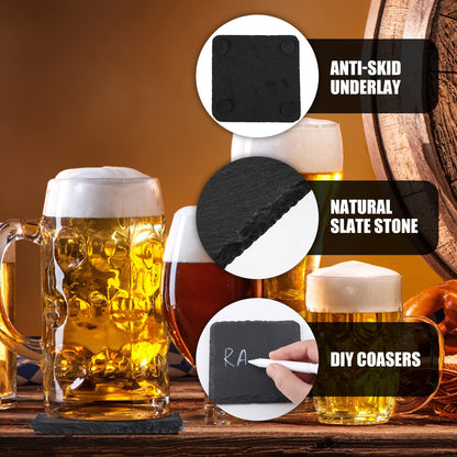Hoolerry 72 Pcs Slate Coasters Bulk 4 Inch Round Black Drink Coaster Square for Natural Laser Engraving Edge Blanks with Anti Scratch Bottom for Home Cafe Bar Wedding Party Kitchen