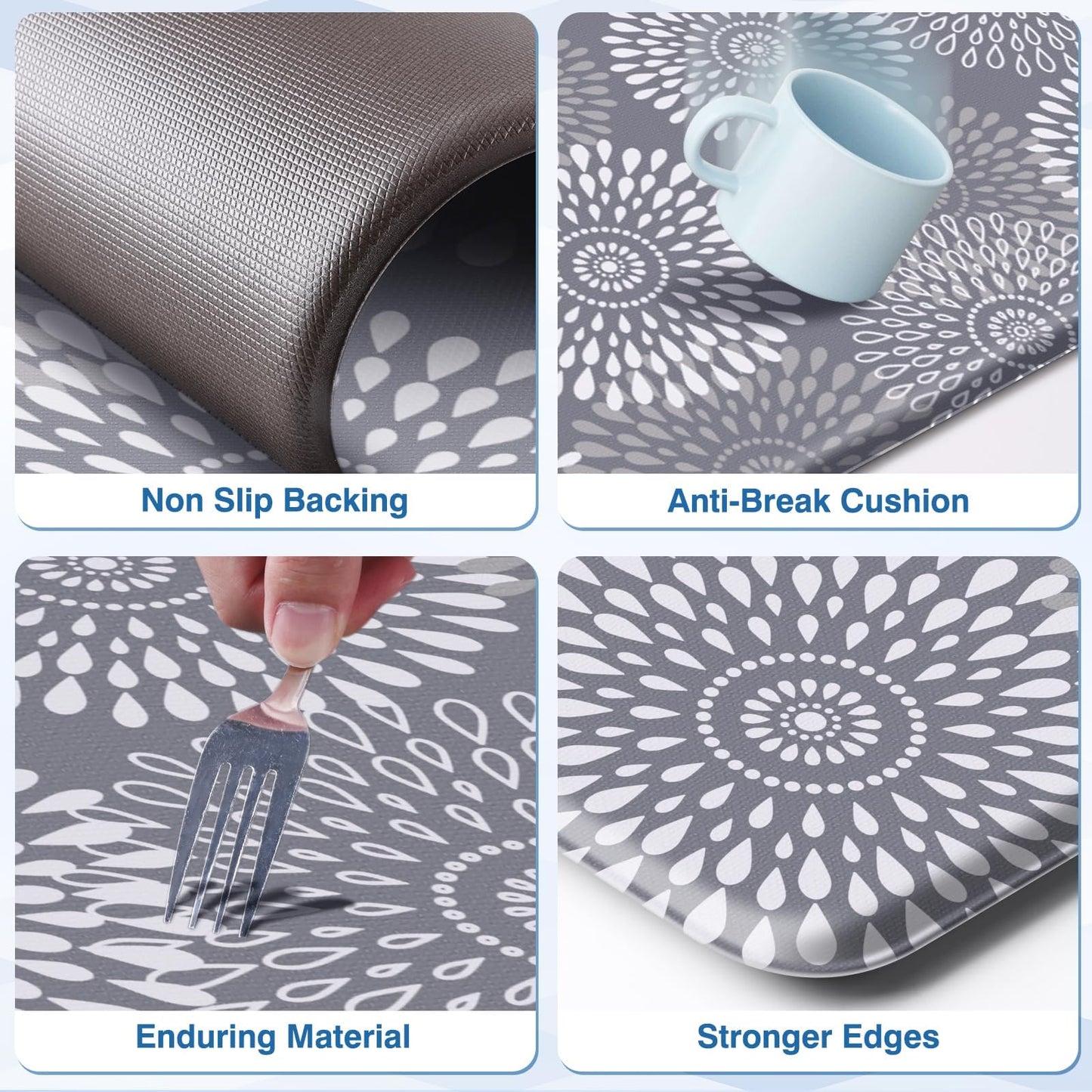 LuxStep Kitchen Mat Cushioned Rugs Anti-Fatigue Mats for Kitchen Floor,Waterproof Non-Slip Mats and Rugs Set for Office,Floor,Laundry 17.3"×30"+17.3"×70",Grey