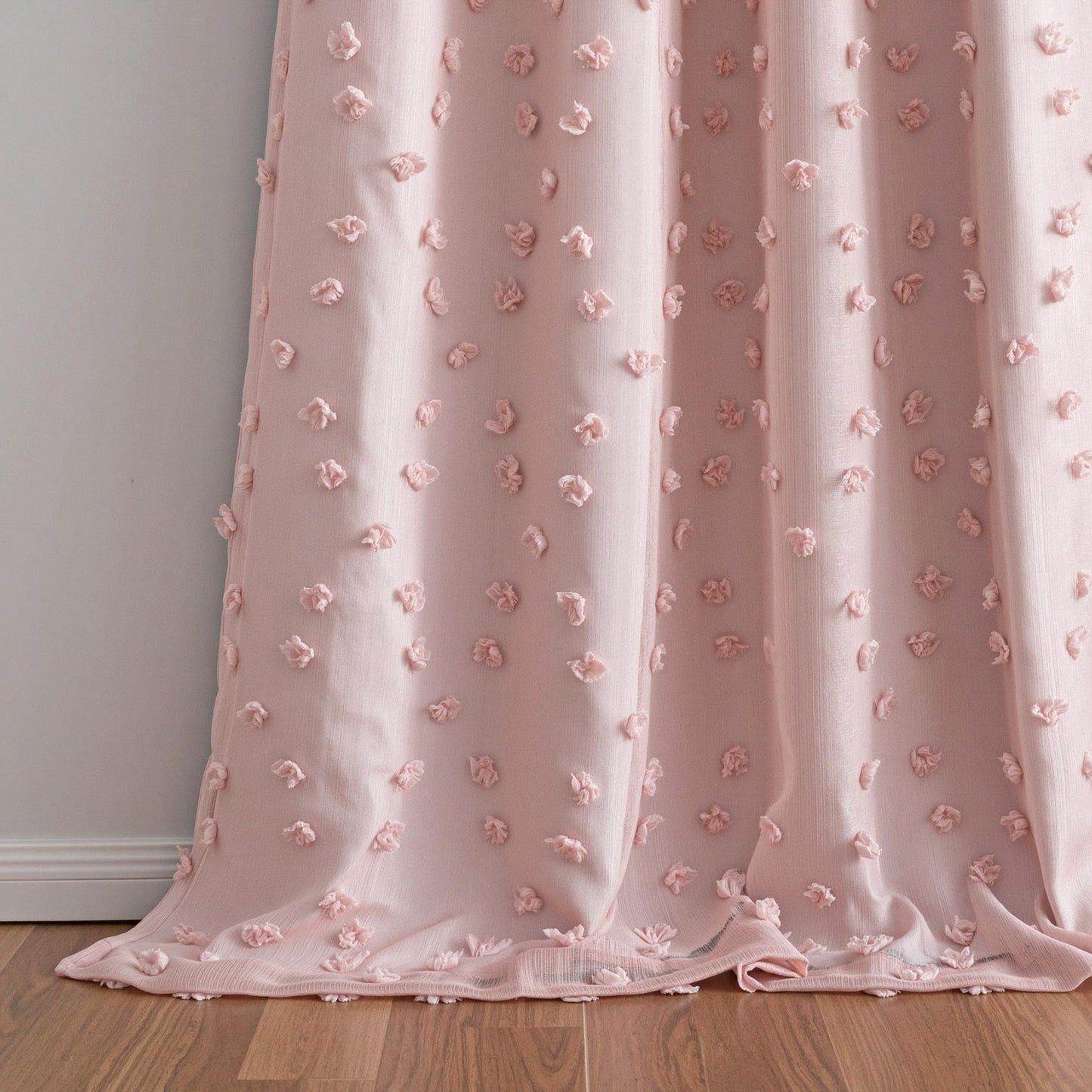 MYSKY HOME 100% Blackout Curtains for Nursery Thermal Insulated Blush Pink Pom Pom Curtain 72 Inch Length for Girls Bedroom 2 Panels Grommet White Sheer Drapes for Kitchen Dining Room Door, 52W x 72L