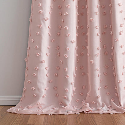 MYSKY HOME 100% Blackout Curtains for Nursery Thermal Insulated Blush Pink Pom Pom Curtain 72 Inch Length for Girls Bedroom 2 Panels Grommet White Sheer Drapes for Kitchen Dining Room Door, 52W x 72L