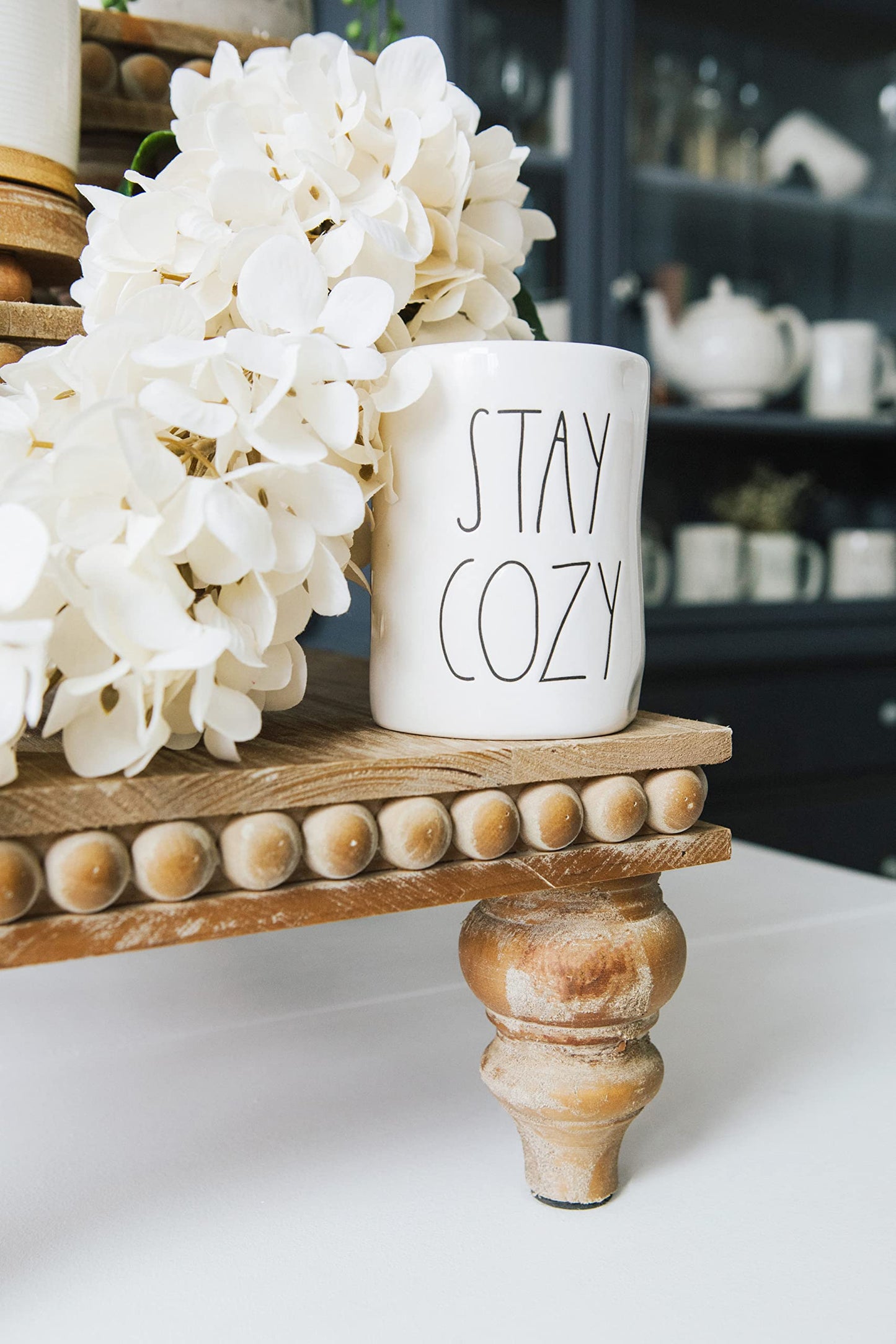 Felt Creative Home Goods Decorative Wood Risers for Decor | Tiered Tray Stand | Farmhouse Beaded Riser Stand for Decor | Wooden Pedestal Stand Large 12x16 Beaded Tray for Kitchen Coffee Bar (Brown)