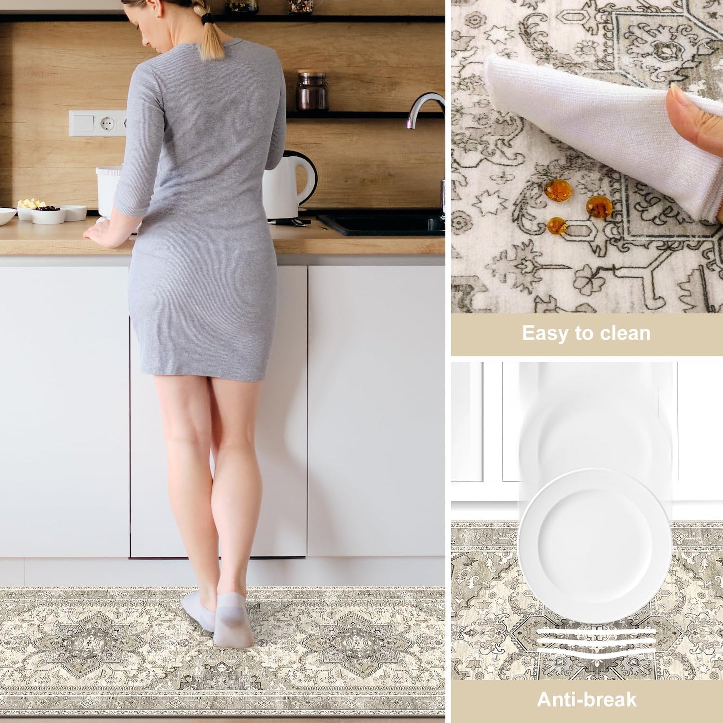 Yamaziot Boho Washable Kitchen Rugs Sets of 3, Non Slip Kitchen Mats for Floor with Rubber Backing, Waterproof & Stain Resistant Carpet Runner Throw Rug for Kitchen, Laundry Room, Hallway
