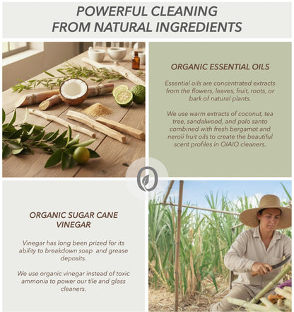 OIAIO Non-Toxic Kitchen Cleaner 3 Pack (Stone, Steel, Glass) - Natural Organic Ingredients that Truly Perform - Light Coconut, Tea Tree & Wood Scent