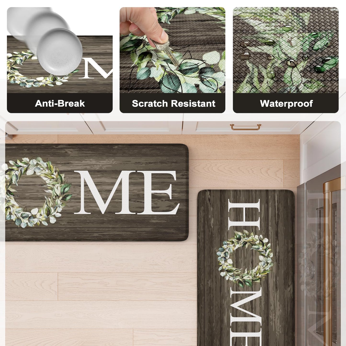 KIMODE Anti Fatigue Kitchen Mat 2PCS,Non-Skid Waterproof Kitchen Rugs,Farmhouse Kitchen Mat for Floor,Cushioned Comfort Foam Standing Mat for Home,Laundry,Office,Sink,Desk