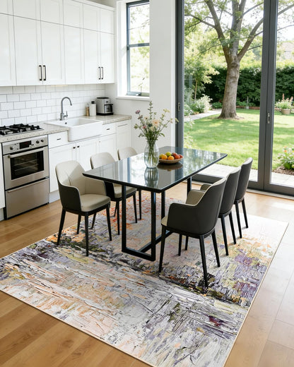 Gifeas 5x7 Area Rug for Living Room, Modern Abstract Washable Rug with Non Slip Backing, Ultra Soft Low Pile Carpet for Bedroom Dining Room Playroom Kitchen Laundry Nursery Home Office Decor, Purple