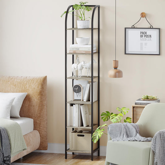 Hzuaneri Bookshelf Bookcase Narrow Bookcase Shelf Organizer with Steel Frame for Study Living Room Bedroom Kitchen Home Office Industrial Bookshelf 6-Tier Greige BC56005B