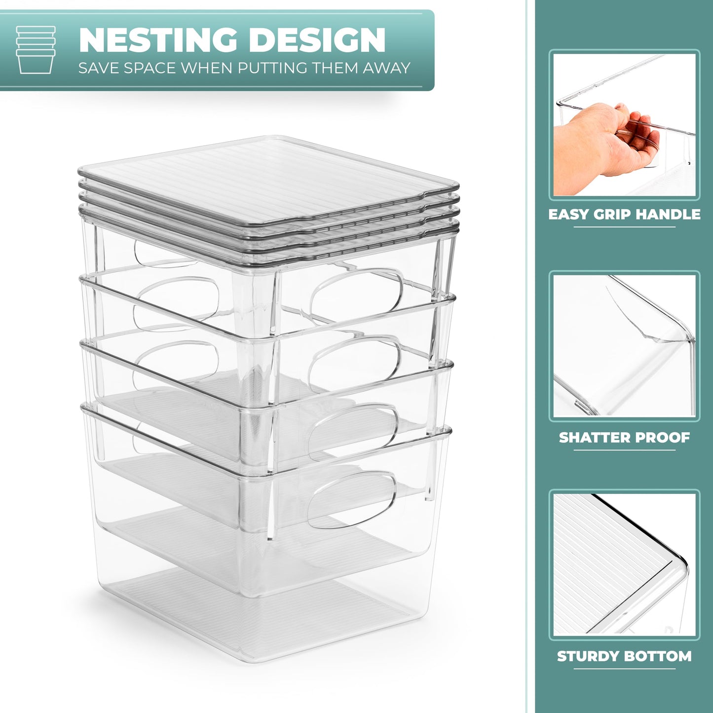 Sorbus Medium Plastic Storage Bins with Lids (8 Pack) – Clear Bins for Kitchen, Pantry, Fridge, Cabinet, and Refrigerator Organization – Stackable Storage Containers