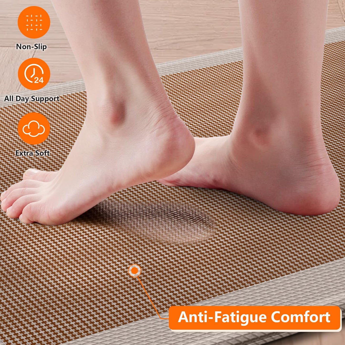 SofterCharm Kitchen Mats, 2PCS Kitchen Rugs for Floor, Cushioned Anti-Fatigue Mats for Kitchen Floor, Non-Slip Standing Desk Mat for Sink, Home, Laundry & Office, 17.3"x30"+17.3"x59" (Khaki)