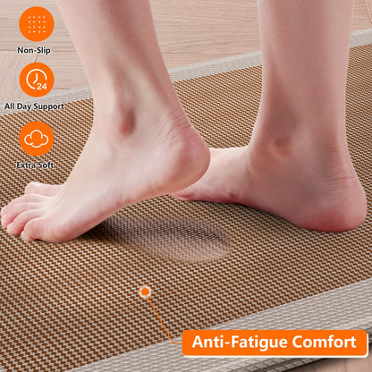 SofterCharm Kitchen Mats, 2PCS Kitchen Rugs for Floor, Cushioned Anti-Fatigue Mats for Kitchen Floor, Non-Slip Standing Desk Mat for Sink, Home, Laundry & Office, 17.3"x30"+17.3"x59" (Khaki)
