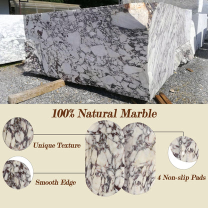 YMXYJM Real Natural Marble Tray for Bathroom, Luxury Calacatta Viola Stone Vanity Tray, Decorative Oval Trays for Countertop Storage Organizer, Dresser, Kitchen, Home Decor, 11.8" x 6", Purple