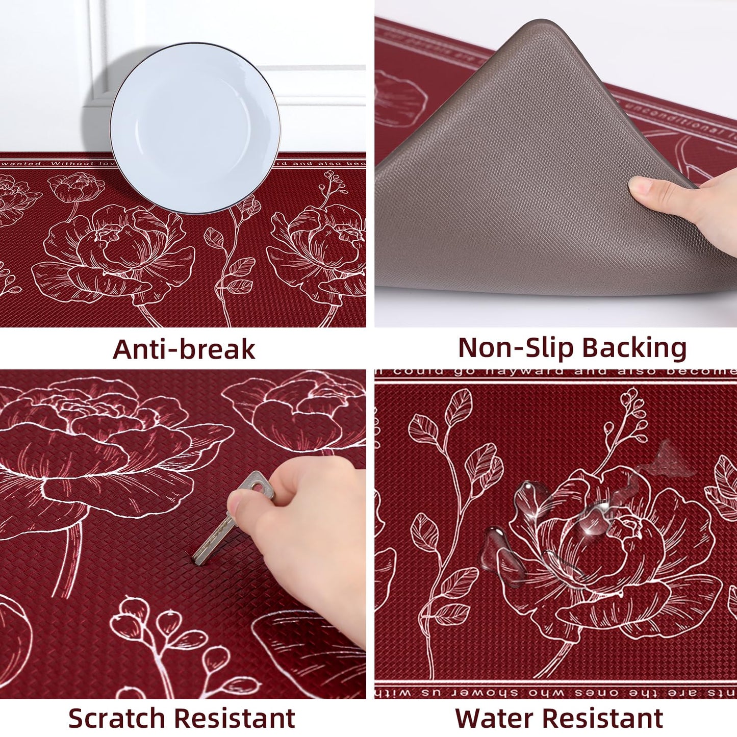 ROTTOGOON Kitchen Floor Mat Set of 2, Cushioned Anti Fatigue Kitchen Mat 20"x32"+20"x59", Non-Slip Waterproof Kitchen Rug, Premium PVC Comfort Kitchen Mats and Rugs for Kitchen, Office, Home, Laundry