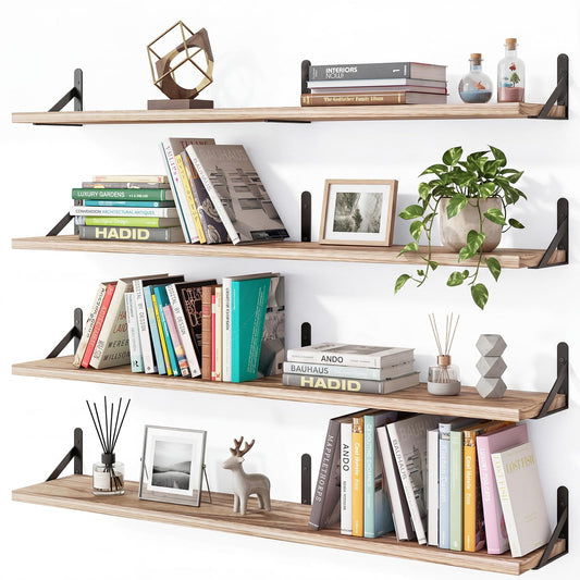 YGEOMER Floating Shelves for Wall, 35in Light Carbonized Brown Wall Shelves for Living Room, Bathroom, Bedroom, Kitchen, Home Decor (Set of 4)