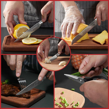 ifomaps 15-Piece Knife Set with Block for Kitchen, with Built-In Sharpener, Stainless Steel Ultra Sharp Blades, Ergonomic Pakkawood Handle, Essentials Chef Knives Set