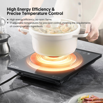 Portable Induction Cooktop, iSiLER 1800W Sensor Touch Electric Induction Cooker Hot Plate with Kids Safety Lock, 6.7" Heating Coil, 18 Power 17 Temperature Setting Countertop Burner with Timer