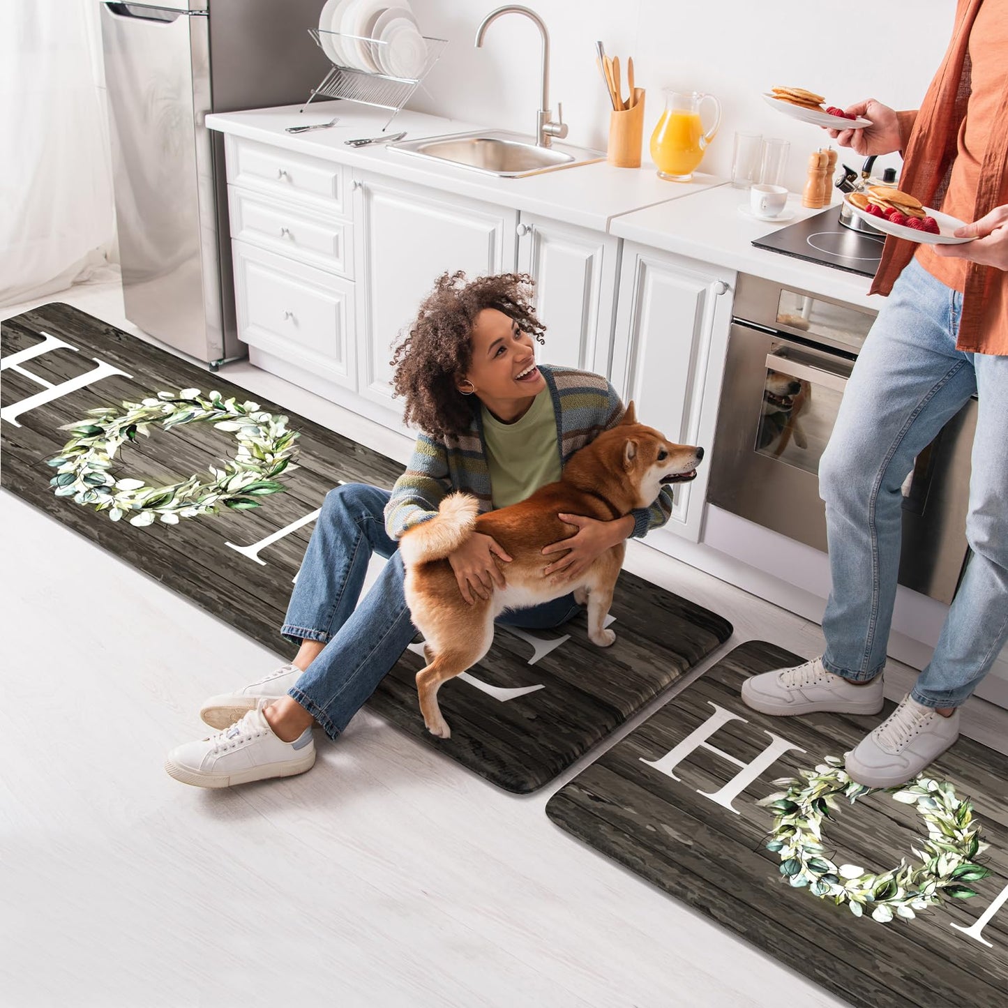 KIMODE Anti Fatigue Kitchen Mat 2PCS,Non-Skid Waterproof Kitchen Rugs,Farmhouse Kitchen Mat for Floor,Cushioned Comfort Foam Standing Mat for Home,Laundry,Office,Sink,Desk