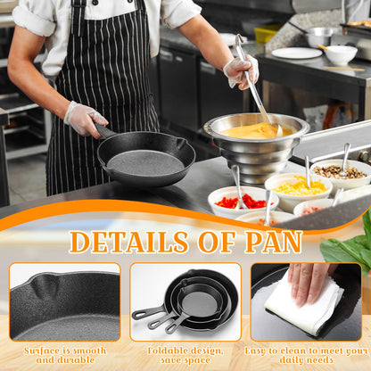 Vesici 5 Pcs Cast Iron Skillet Frying Pans with Drip-spouts Circle Non-stick Frying Skillet Omelette Pan Safe Healthy Cookware for Home Barbecue Kitchen Party Restaurant Catering Service (Mixed Size)